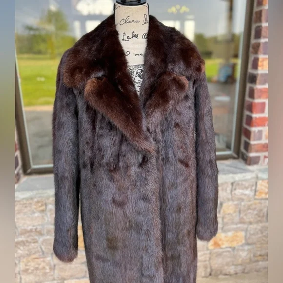 Vintage Mahogany Mink Fur Over Coat Real Fur Coat Brown - Picture 9 of 11